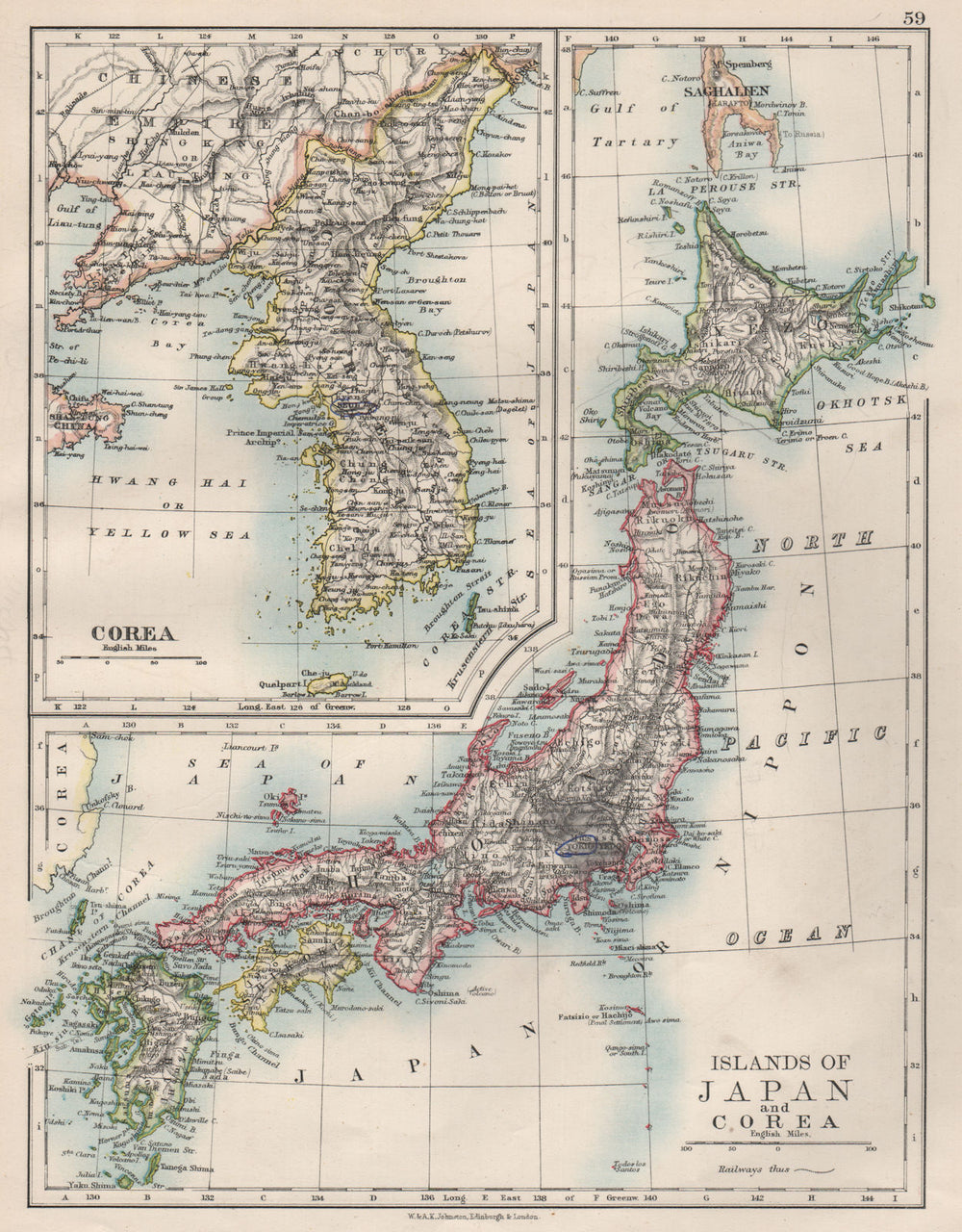 COREA JAPAN FORMOSA. Korea Taiwan Hachijo "penal settlement".JOHNSTON 1897 map