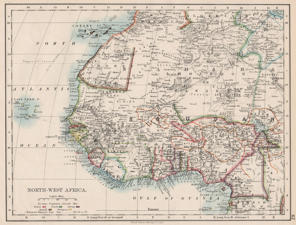 COLONIAL WEST AFRICA. Tribal areas Caravan routes Sokoto Masina 1897 old map
