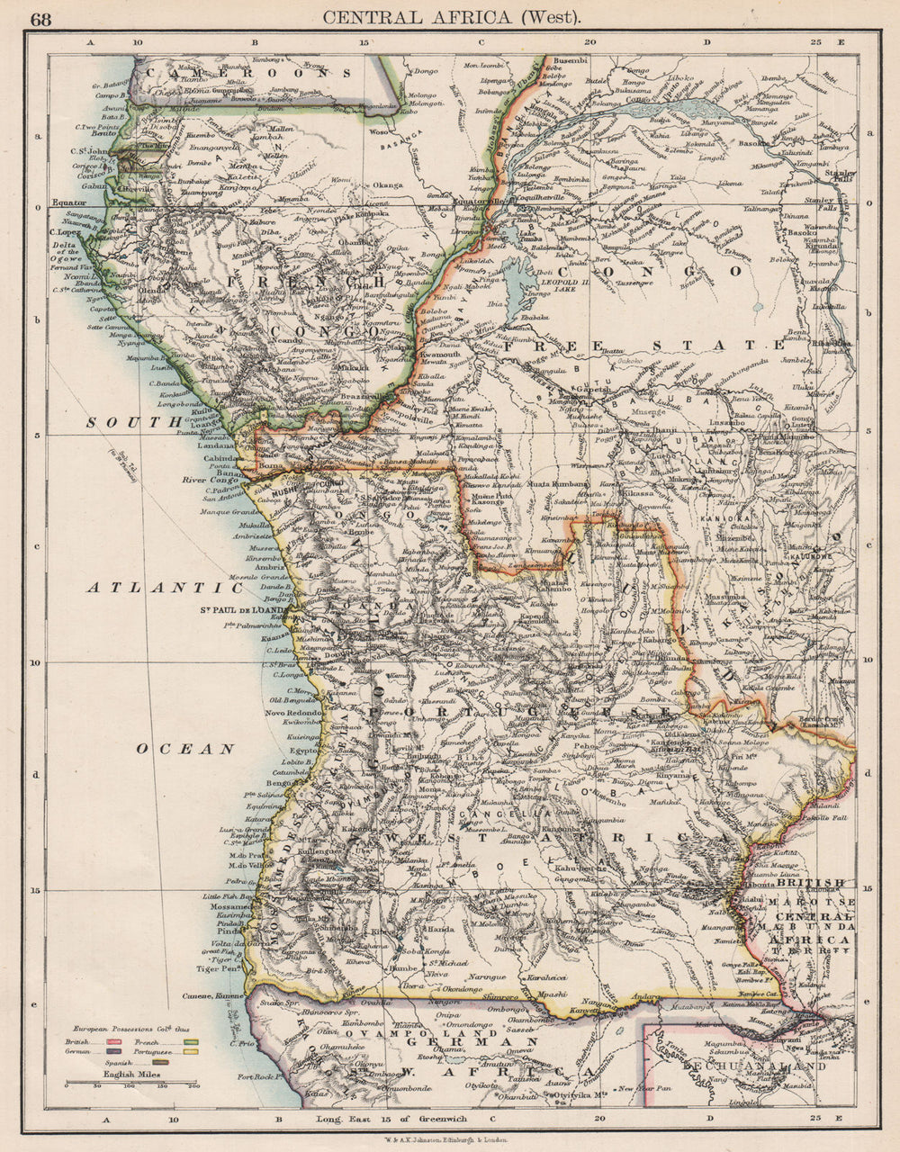 COLONIAL CENTRAL AFRICA. French Congo Free State Portuguese West Af.  1897 map