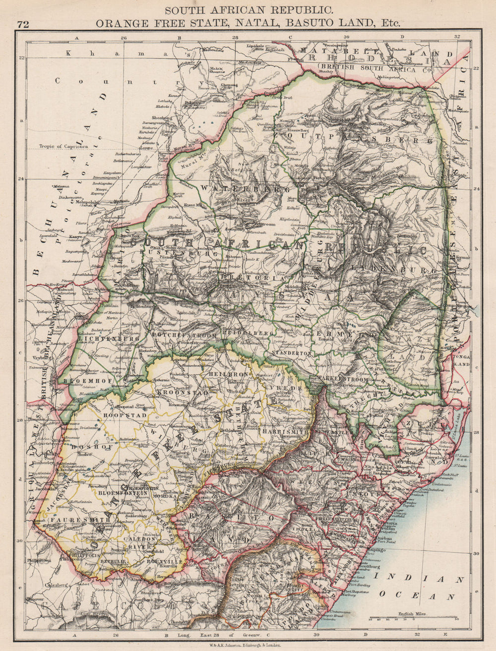 COLONIAL SOUTH AFRICA. Orange Free State Natal Basutoland SA Republic 1897 map