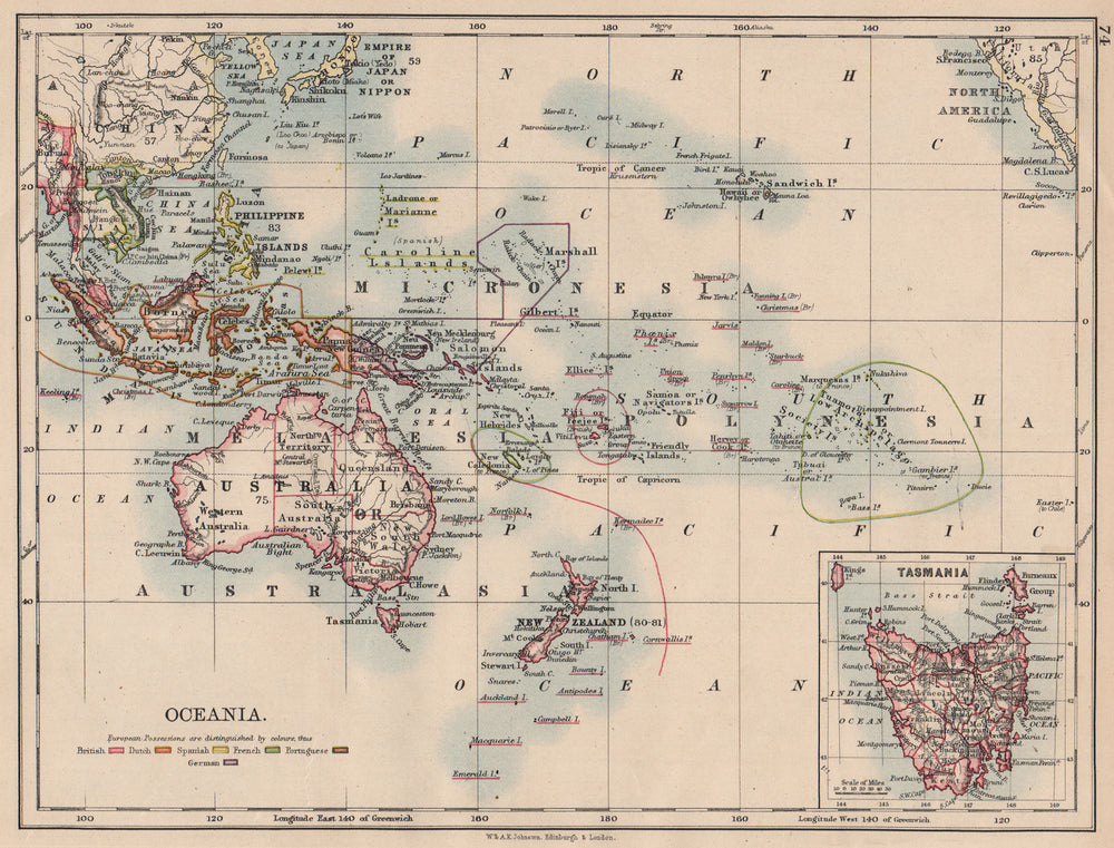 COLONIAL OCEANIA PACIFIC.British Dutch Spanish French German Port. 1897 map