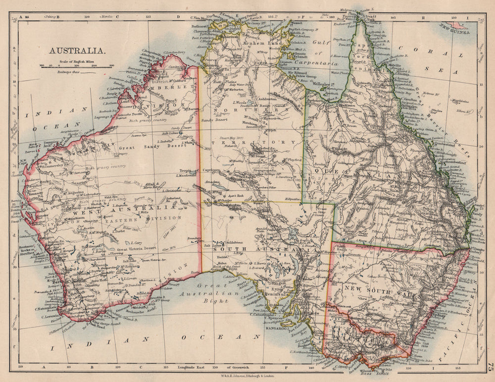 AUSTRALIA. States. Showing Northern Territory within SA. JOHNSTON 1897 old map