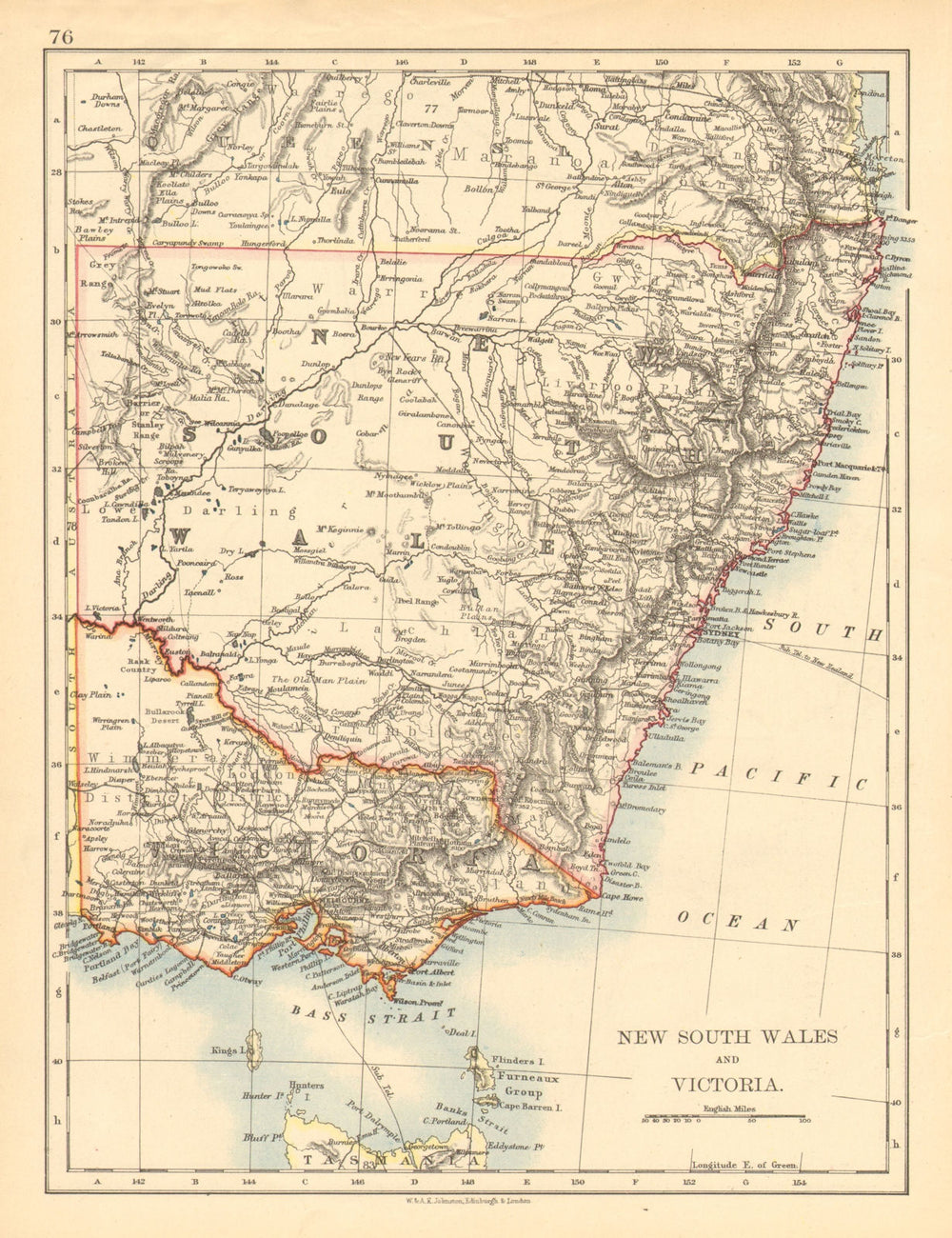 NEW SOUTH WALES & VICTORIA. Shows railways telegraph cables.Australia 1897 map