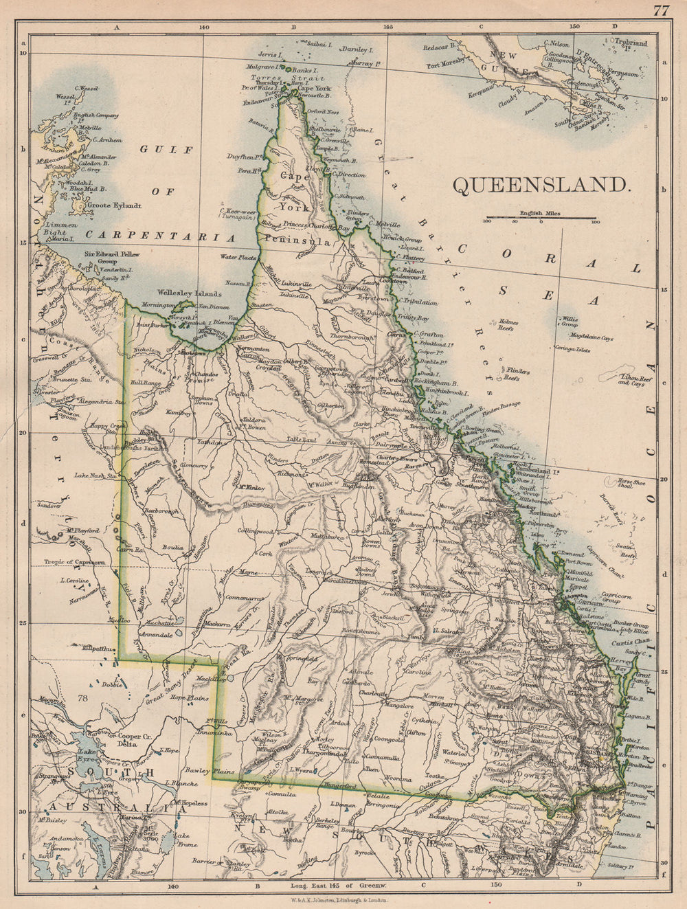 QUEENSLAND. State map Brisbane Gold Coast Railways. Australia. JOHNSTON 1897