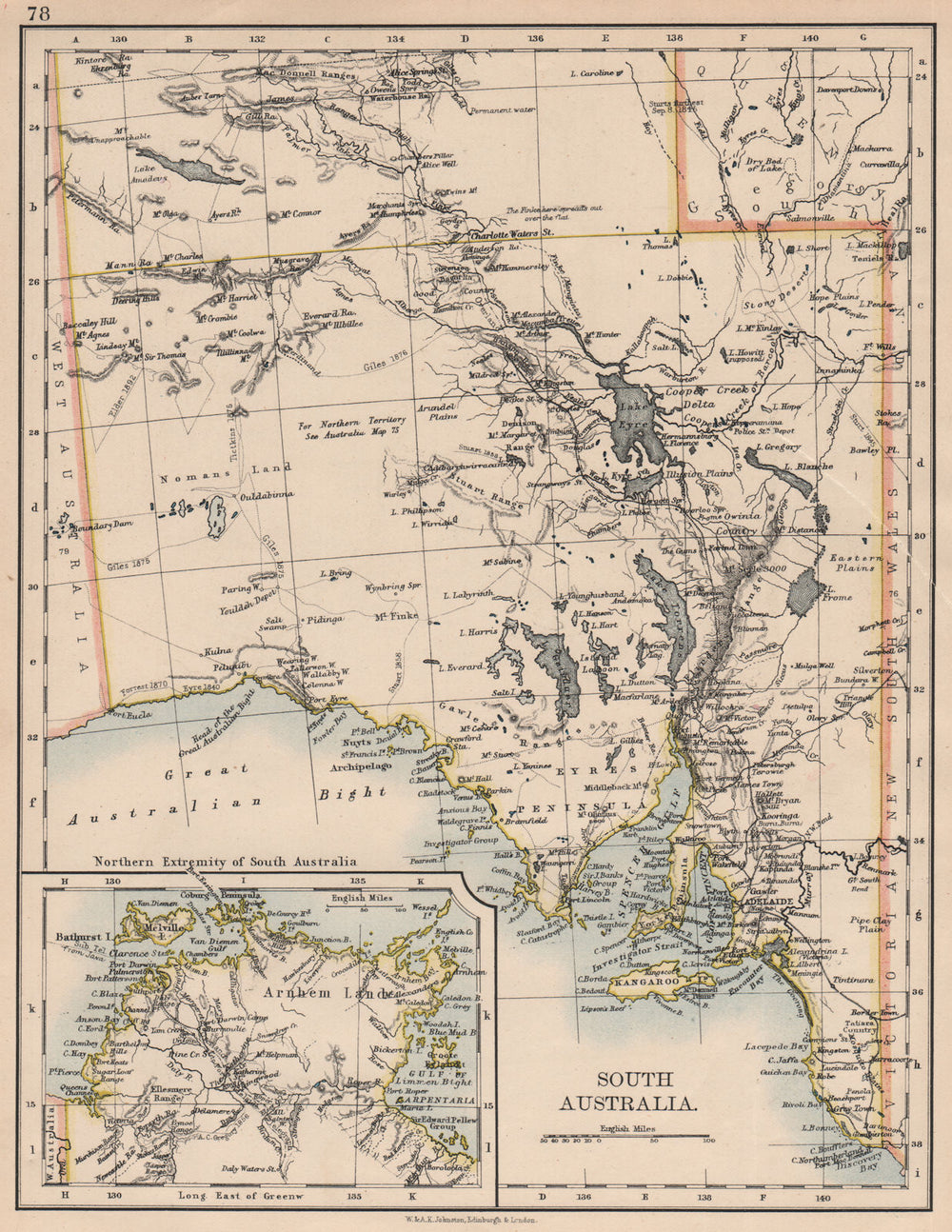 SOUTH AUSTRALIA.Explorers routes Sturt Giles Elder Forrest Tictkins 1897 map