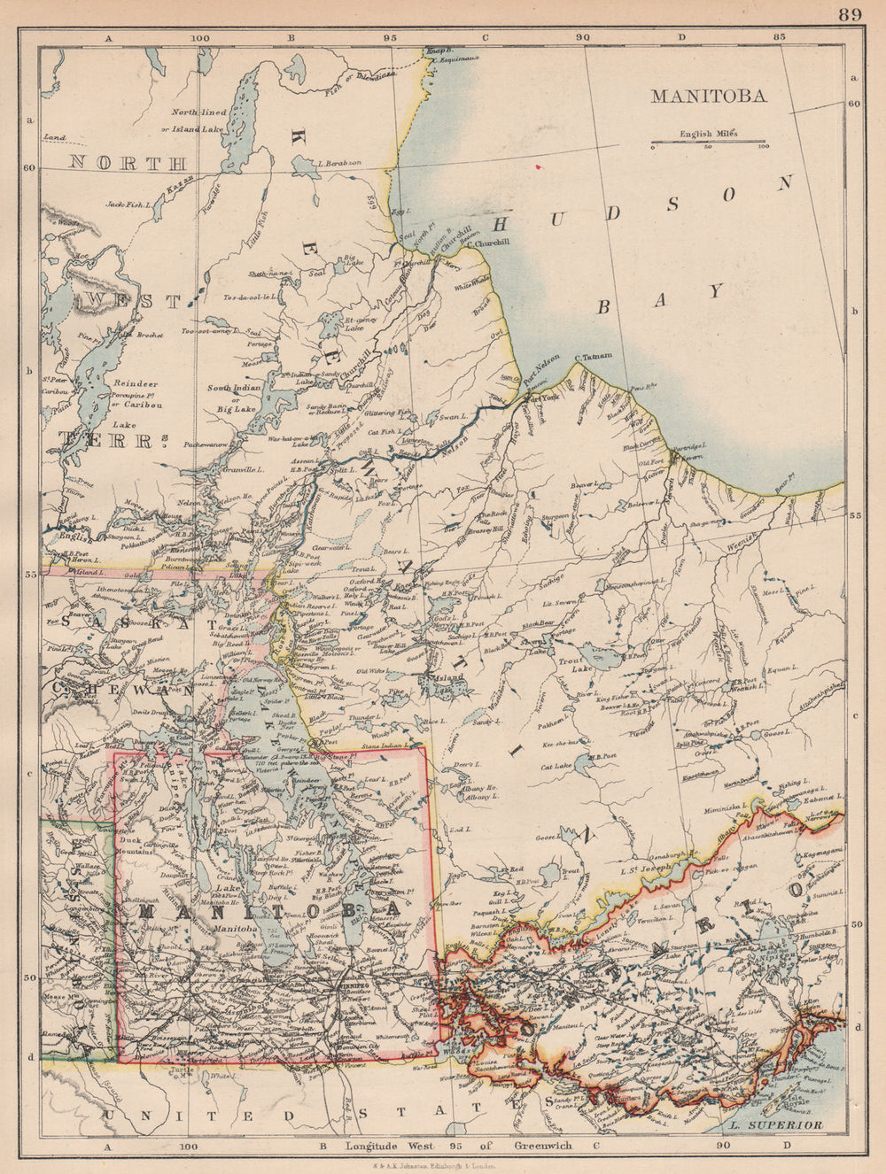 MANITOBA. Winnipeg Canadian Pacific Railroad Keewatin Canada.JOHNSTON 1897 map