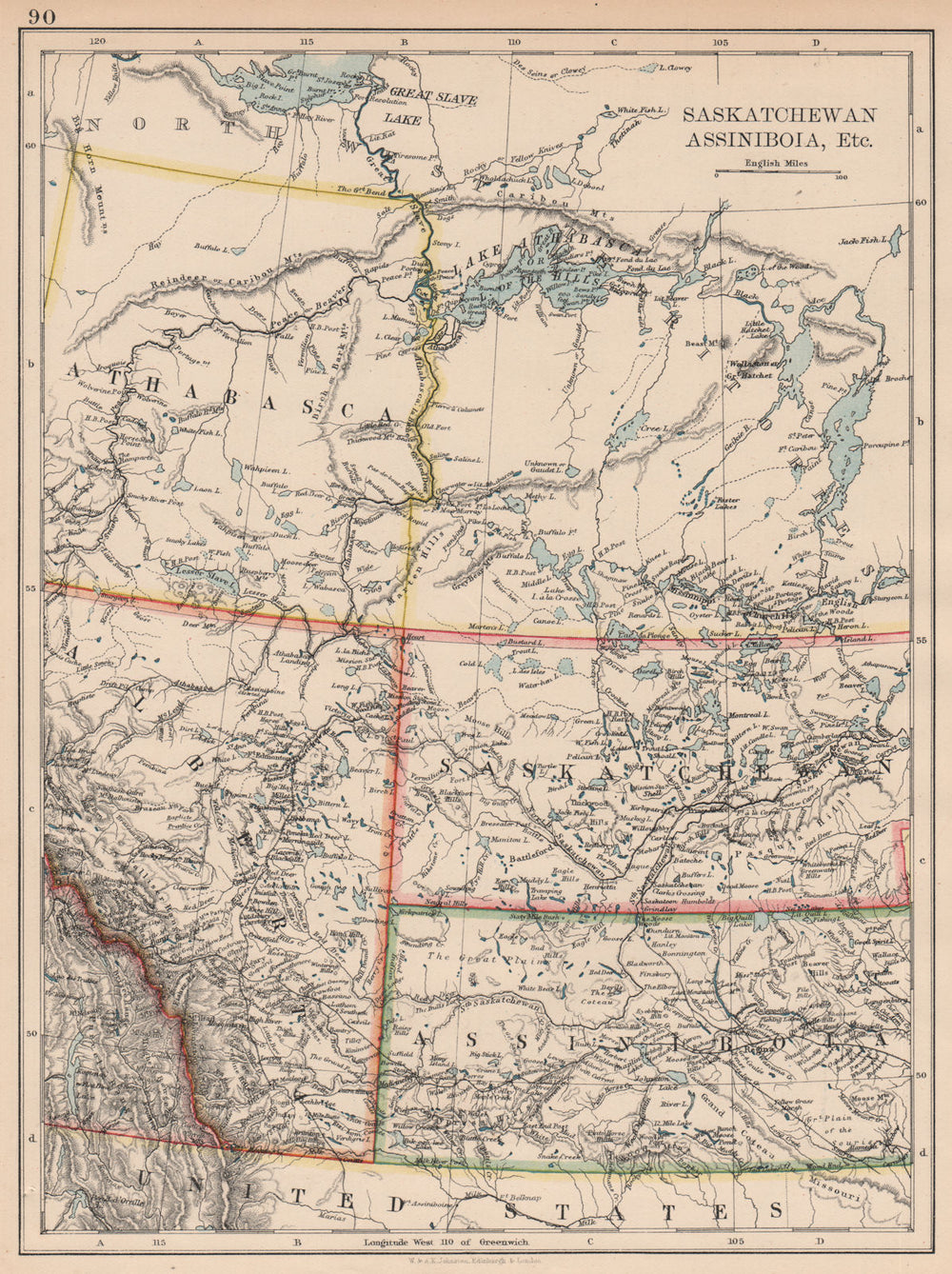 CANADA PRAIRIES. Alberta Saskatchewan Assiniboia Athabasca. JOHNSTON 1897 map