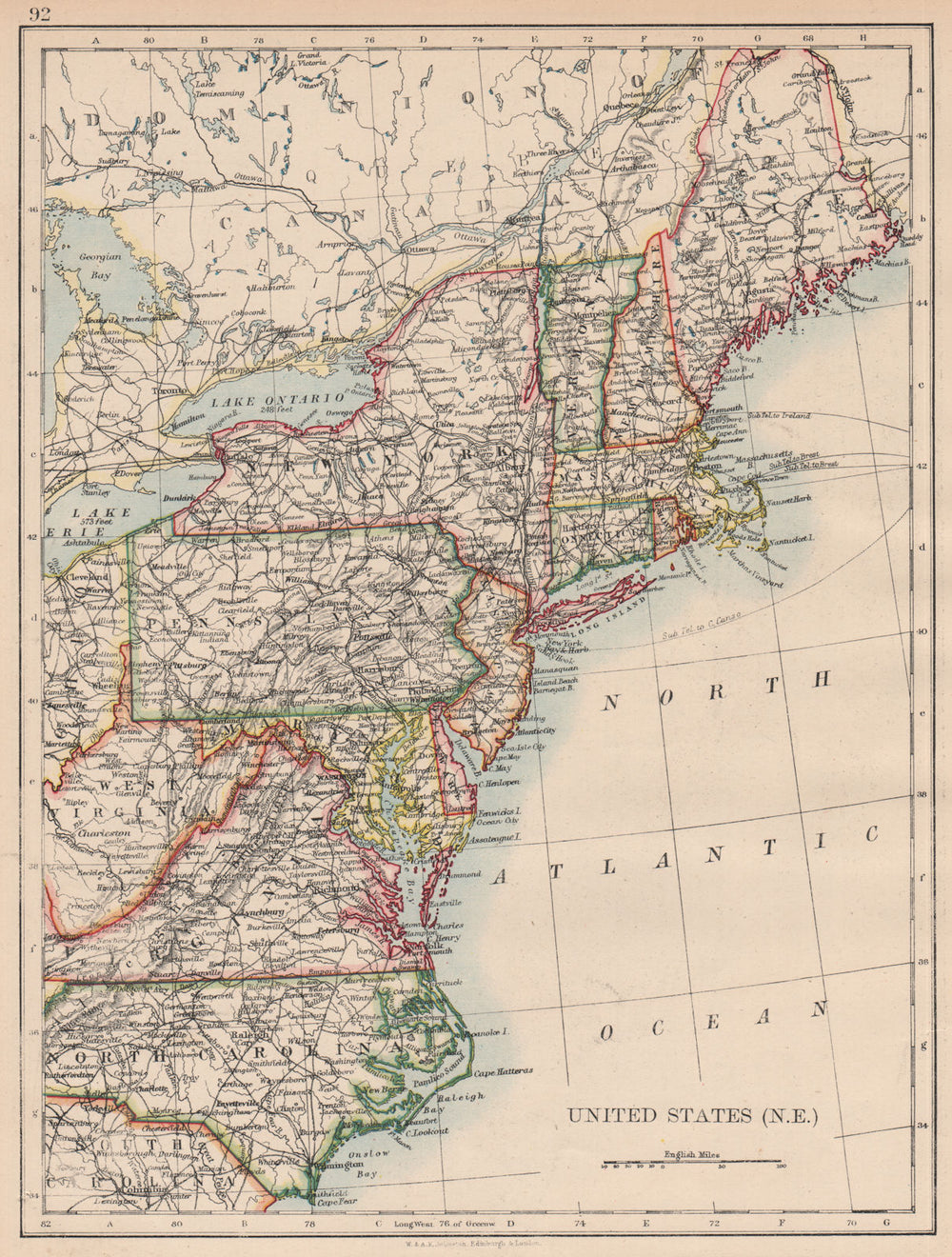 UNITED STATES NORTH EAST. New England Appalachia Atlantic states. USA 1897 map