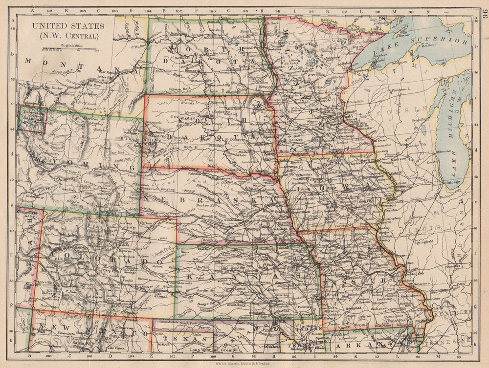 USA PLAINS STATES. Iowa Minnesota Kansas NE ND SD Colorado. JOHNSTON 1897 map