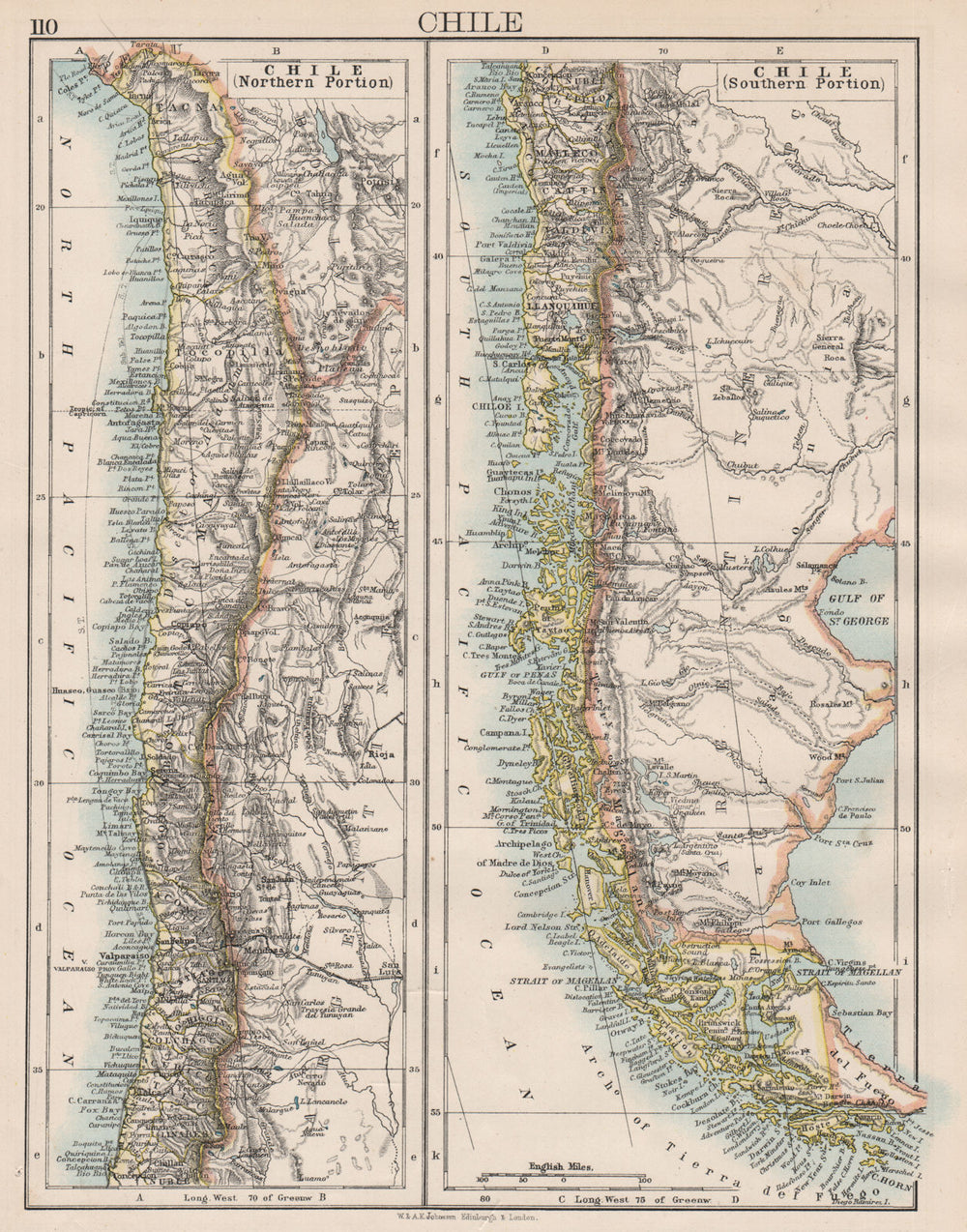 CHILE. Patagonia Cape Horn Tierra del Fuego.Steamship routes.JOHNSTON 1897 map