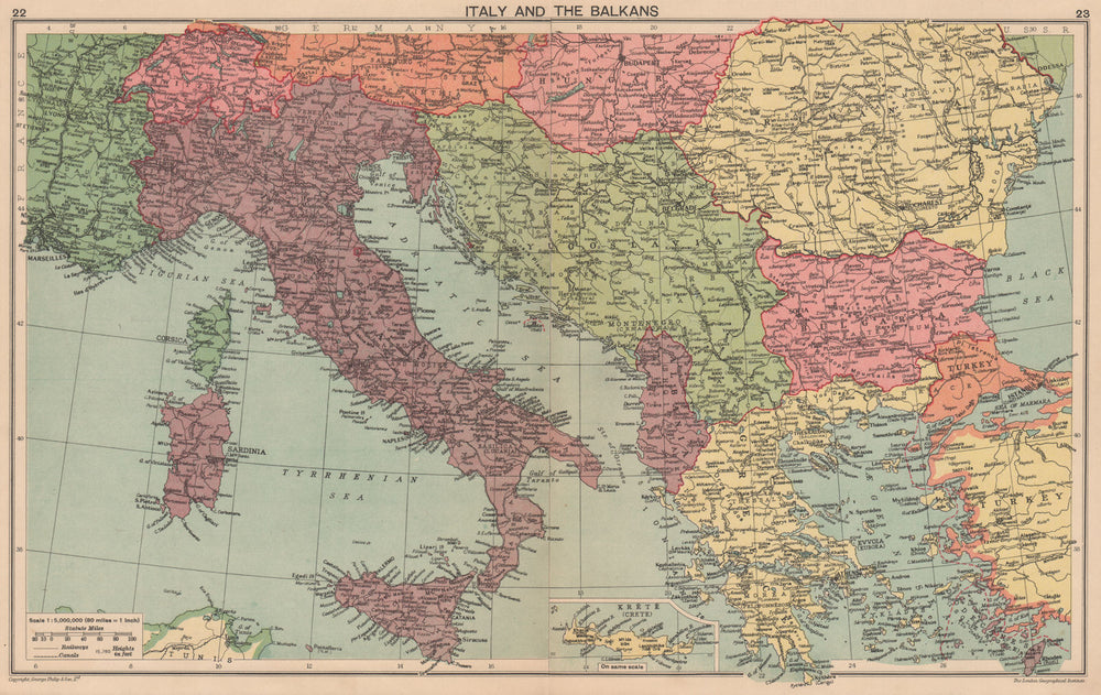 WORLD WAR TWO. Italian Istria Lagosta Zara Dodecanese Albania. Balkans 1940 map