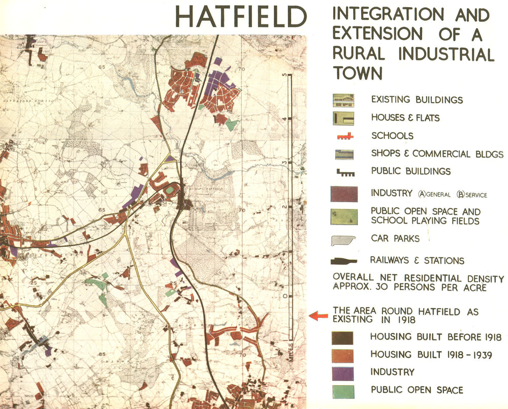HATFIELD. Postwar redevelopment London Plan Hertfordshire. ABERCROMBIE 1944 map
