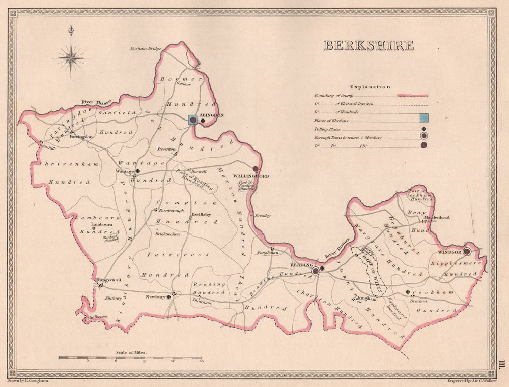 BERKSHIRE antique county map by CREIGHTON/WALKER. Electoral 1835 old