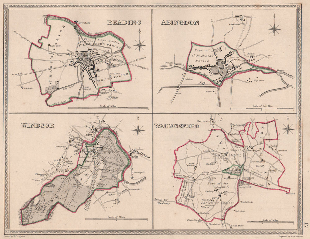 BERKSHIRE TOWNS. Reading Abingdon Windsor Wallingford.CREIGHTON/WALKER 1835 map