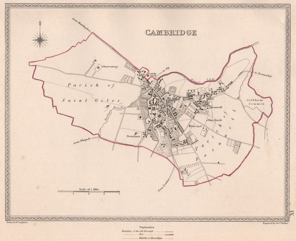 CAMBRIDGE town & borough plan. Cambridgeshire. CREIGHTON/WALKER 1835 old map