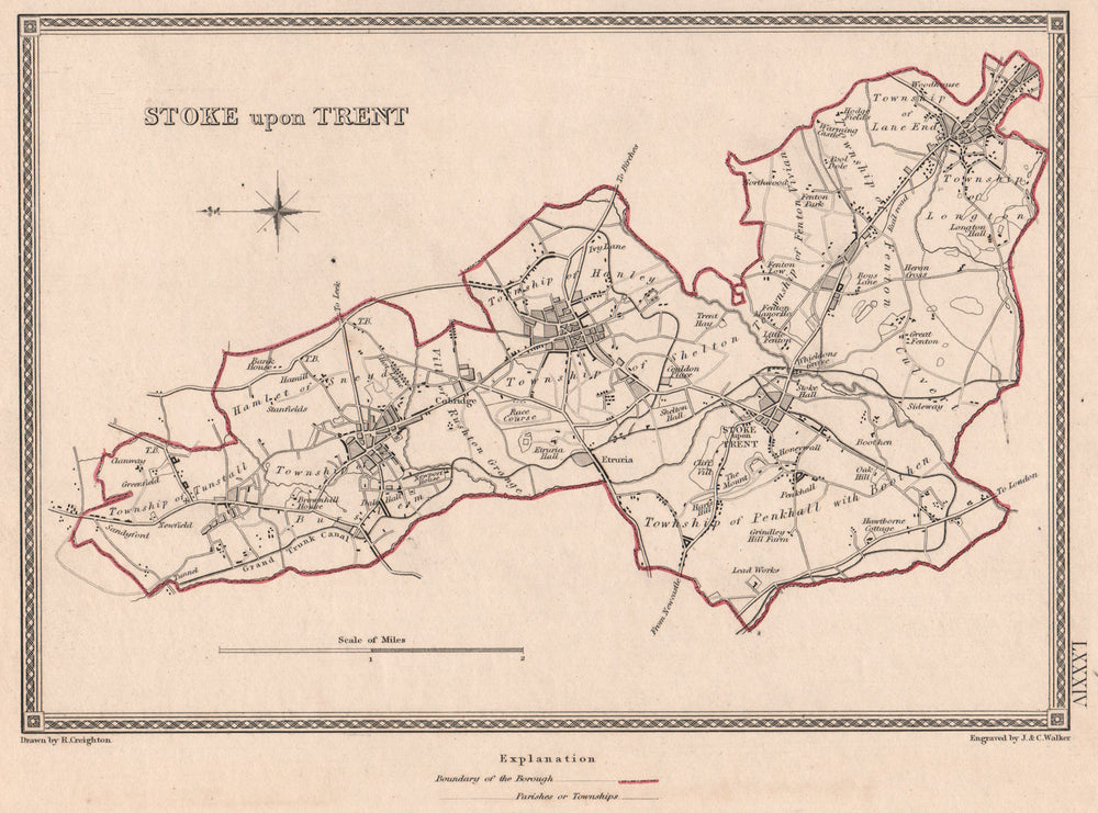 STOKE UPON TRENT town & borough plan. Staffordshire. CREIGHTON/WALKER 1835 map