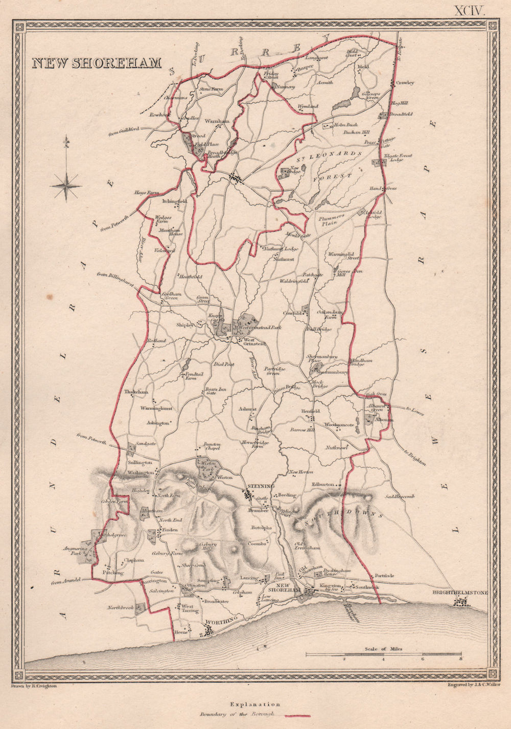 SHOREHAM-BY-SEA borough plan. Sussex. CREIGHTON/WALKER 1835 old antique map