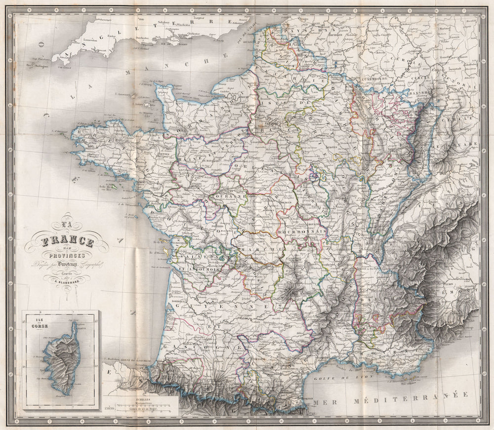 FRANCE par provinces. DUVOTENAY BLANCHARD 1844 old antique map plan chart
