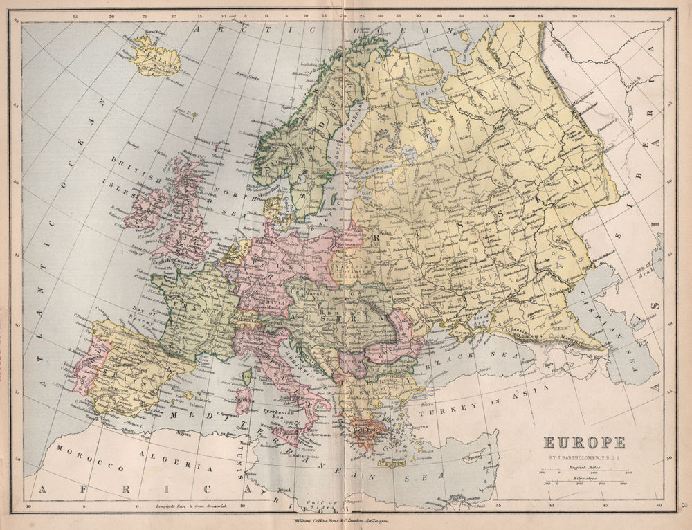 EUROPE AFTER CONGRESS/TREATY OF BERLIN. Prussia. BARTHOLOMEW 1878 old map