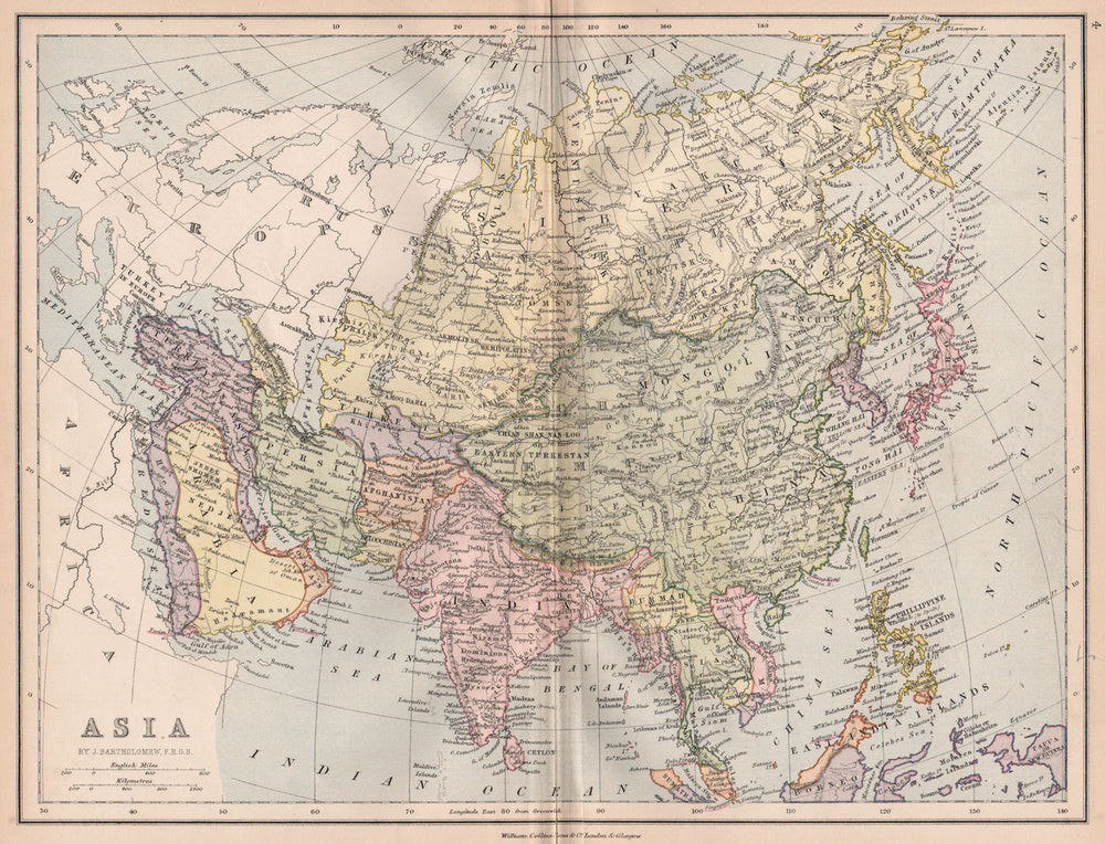 ASIA. Abou Thubbi (Abu Dhabi). Siam. Anam. BARTHOLOMEW 1878 old antique map