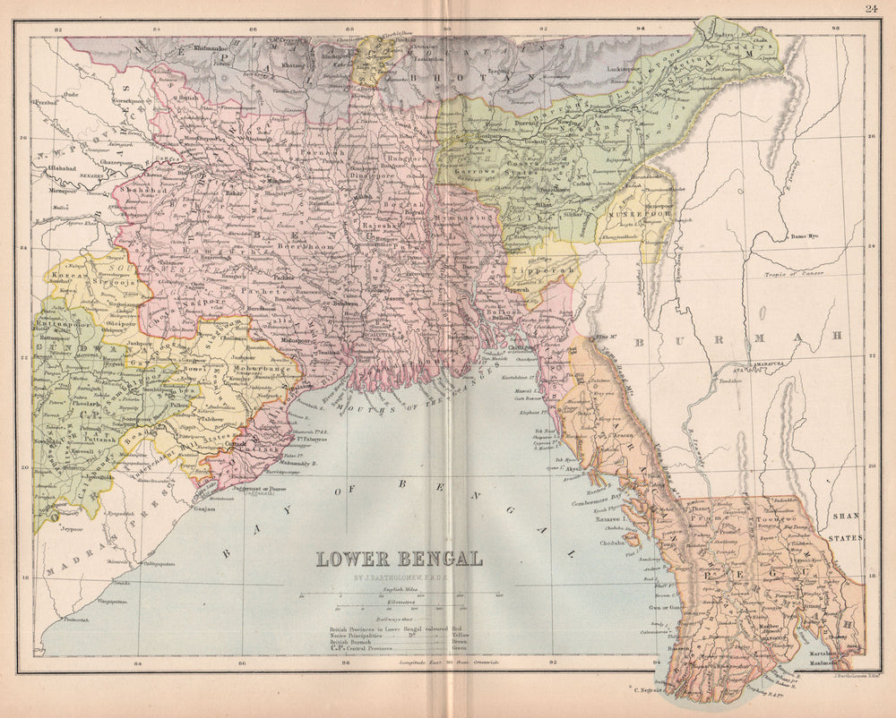 BRITISH INDIA. 'Lower Bengal'. Burmah Tipperah. Bangladesh.BARTHOLOMEW 1878 map