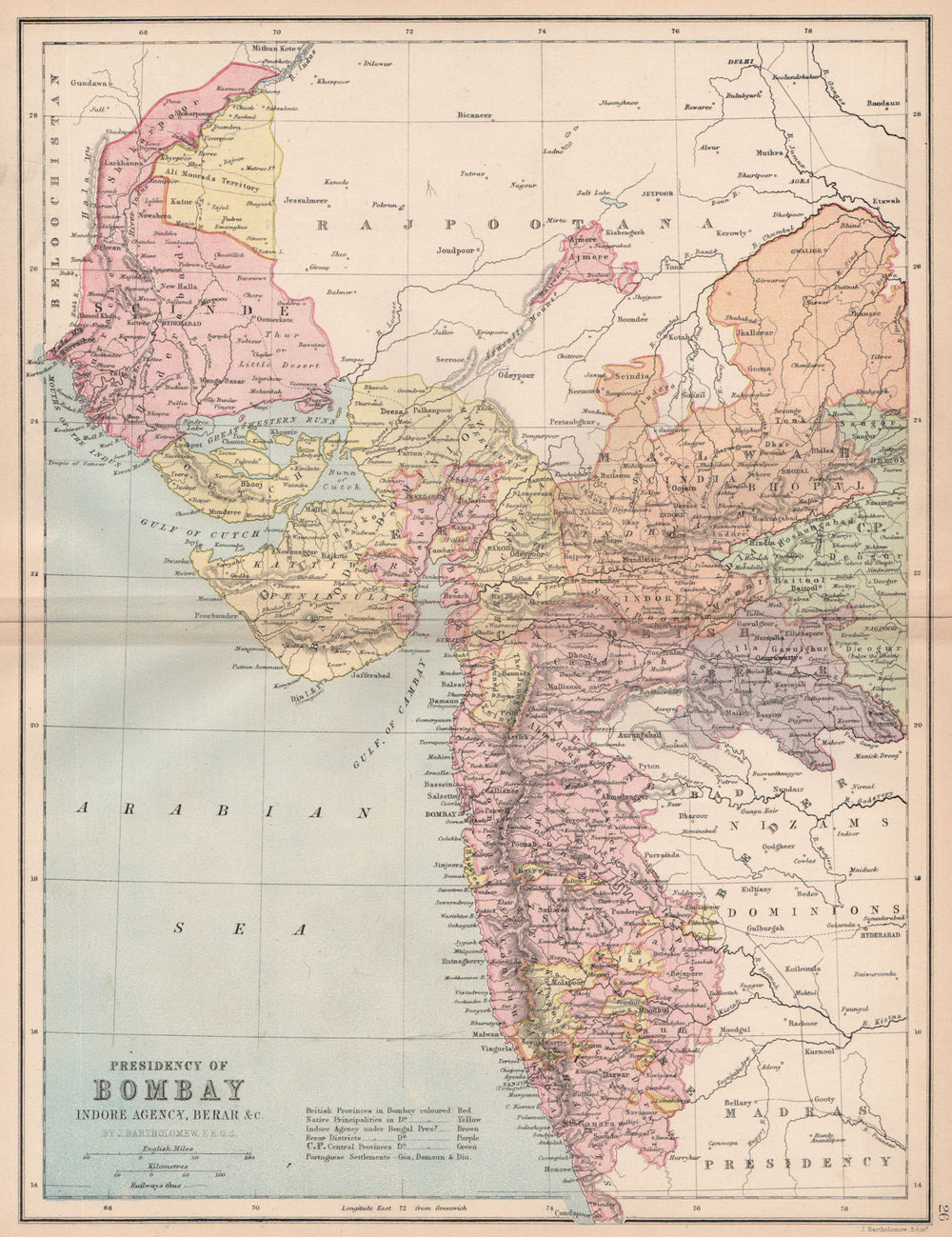 BRITISH INDIA. 'Bombay Presidency'. Scinde Gujerat Railways 1878 old map