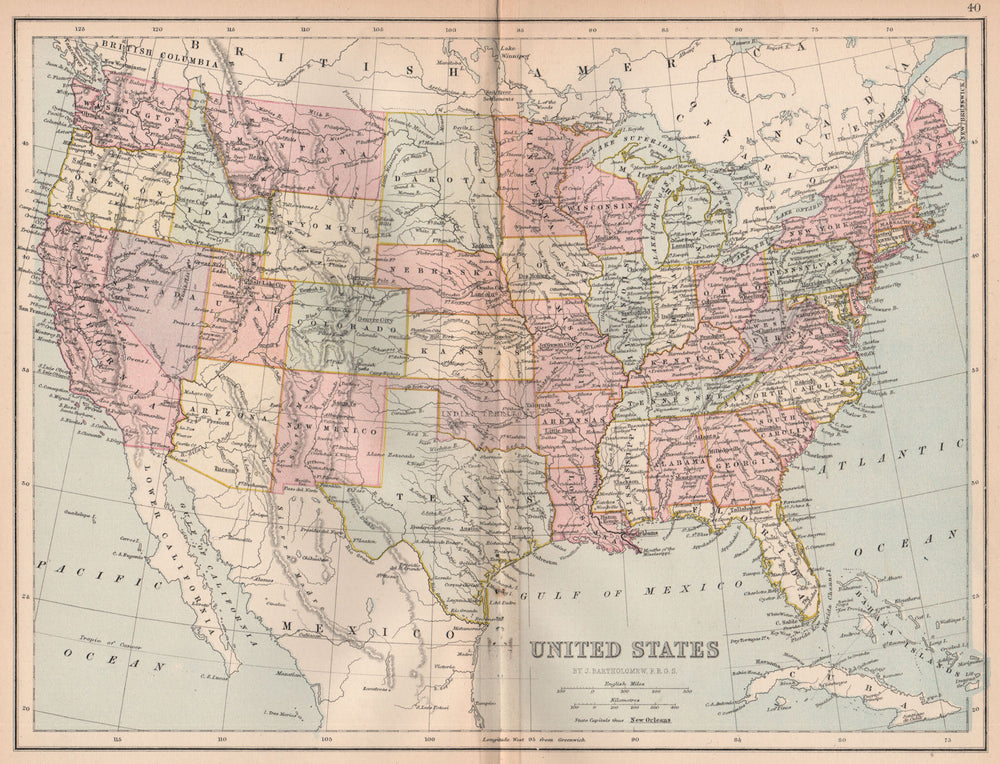 USA. 'United States'. Indian territory. Combined Dakota. BARTHOLOMEW 1878 map