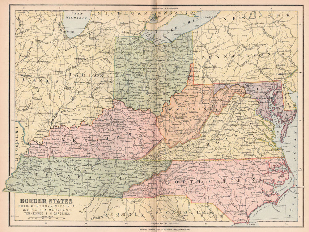 APPALACHIA. Ohio Kentucky Virginia WV Maryland Tennessee N Carolina 1878 map