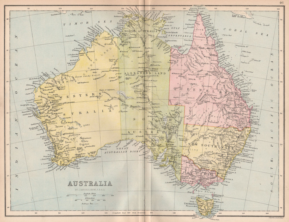 AUSTRALIA. Shows NT as 'Alexandra Land', part of SA. BARTHOLOMEW 1878 old map