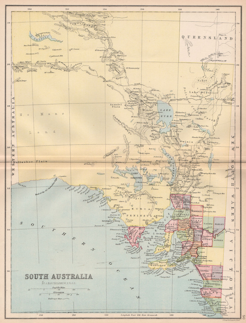 SOUTH AUSTRALIA. State map shows 24 counties. Railways. Adelaide 1878 old