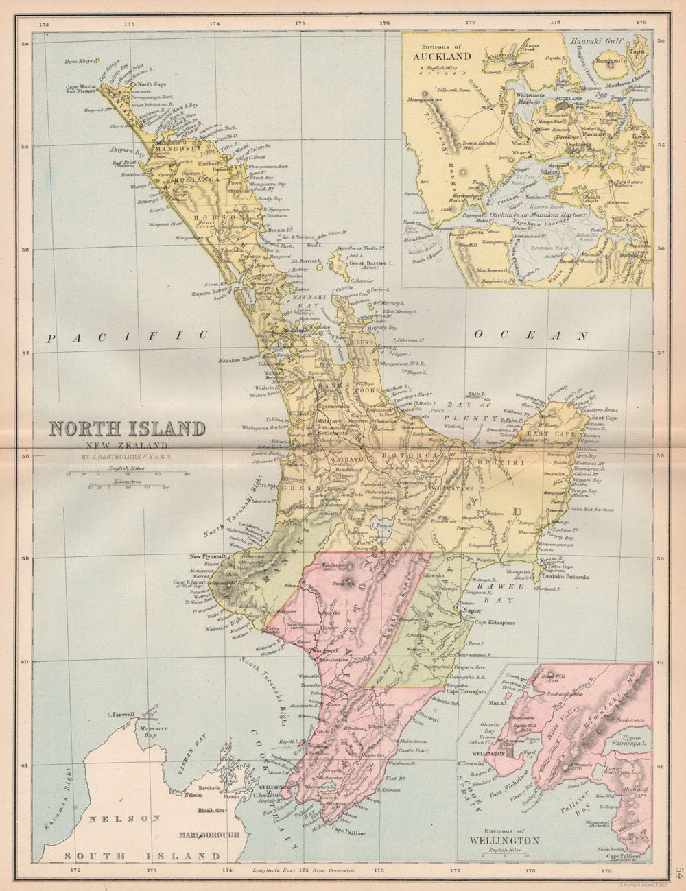 NORTH ISLAND NEW ZEALAND with 1859-1873 provinces. Wellington Auckland 1878 map
