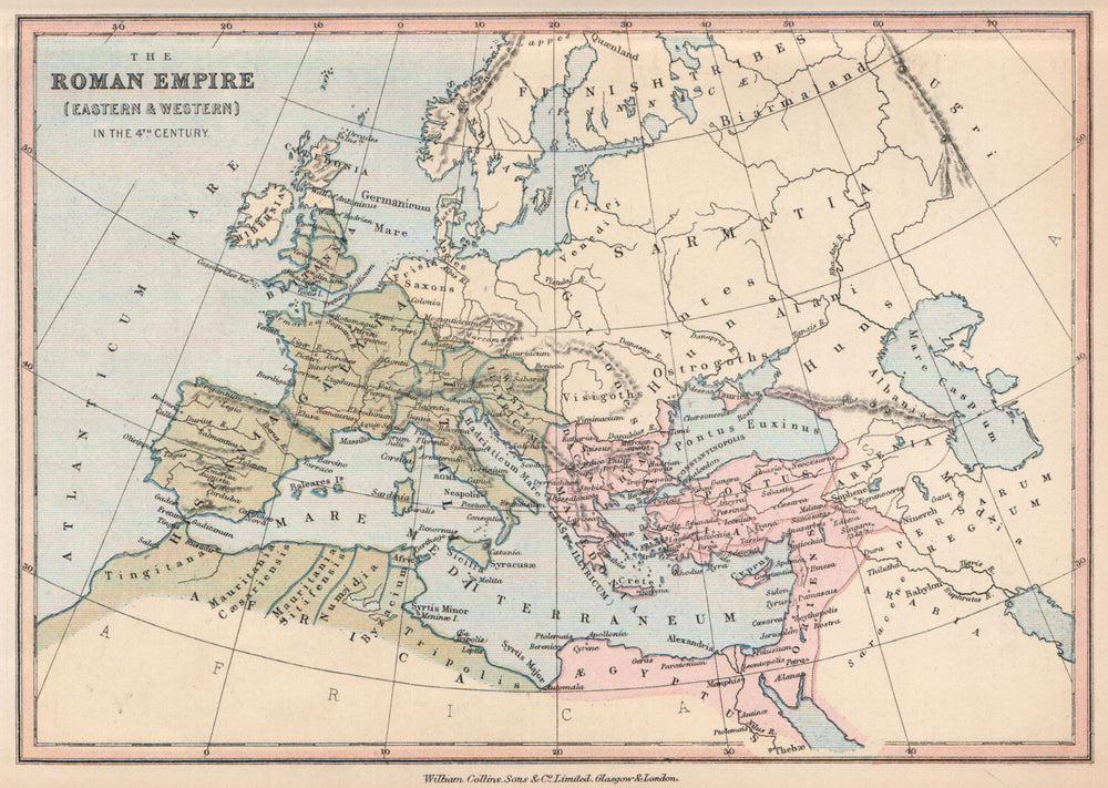 ROMAN EMPIRE. In the 4th century. Eastern & Western. BARTHOLOMEW 1878 old map
