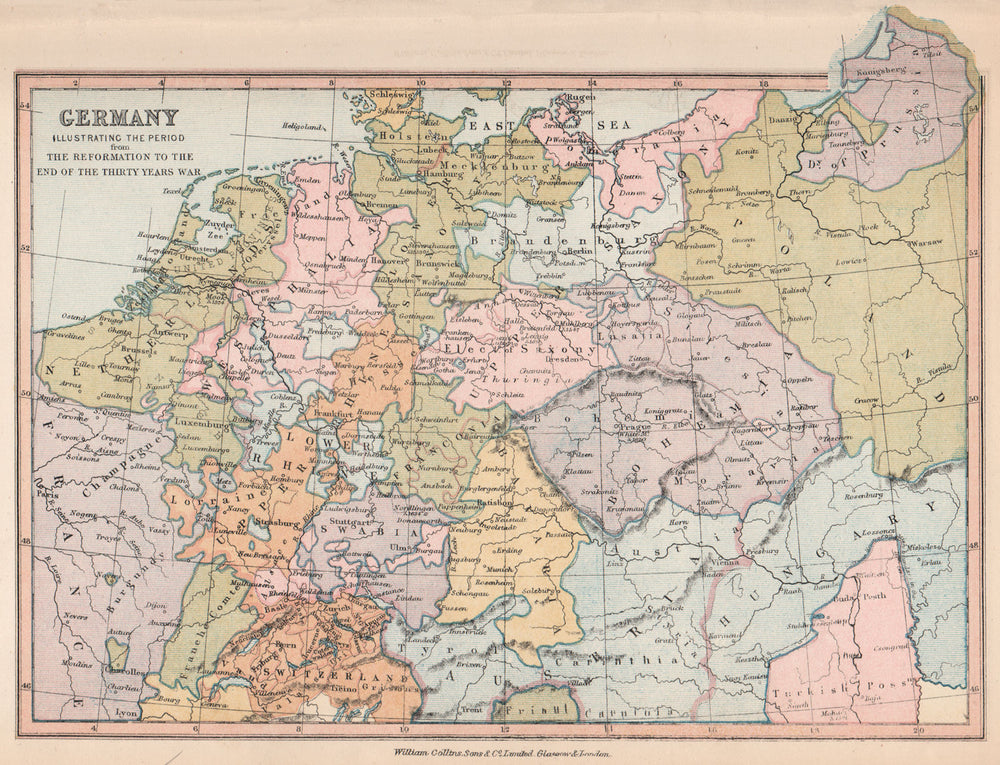 GERMANY. 'From the Reformation to the end of the thirty years war' 1878 map