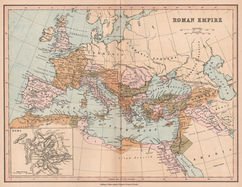 ROMAN EMPIRE. Showing provinces. BARTHOLOMEW 1878 old antique map plan chart
