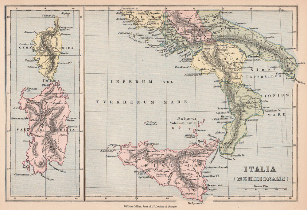 ROMAN ITALY SOUTH 'Italia Meridionalis'. Sardo/Sardinia Cyrnus/Corsica 1878 map
