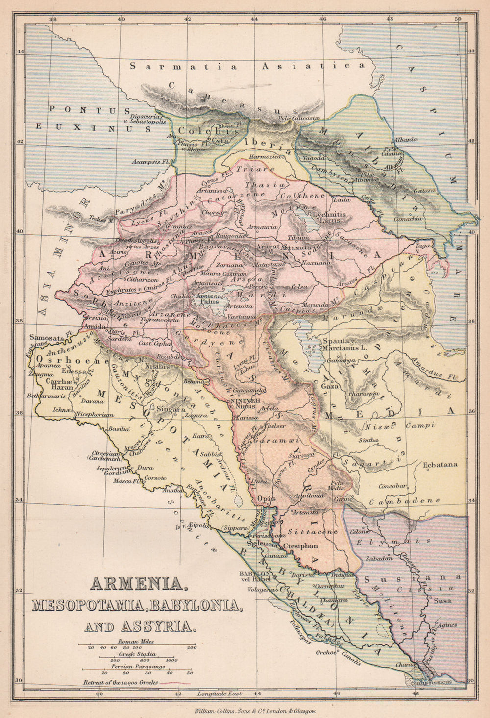 ANCIENT PERSIAN EMPIRE. Shows retreat of 10,000 Greeks. Cyrus Younger 1878 map