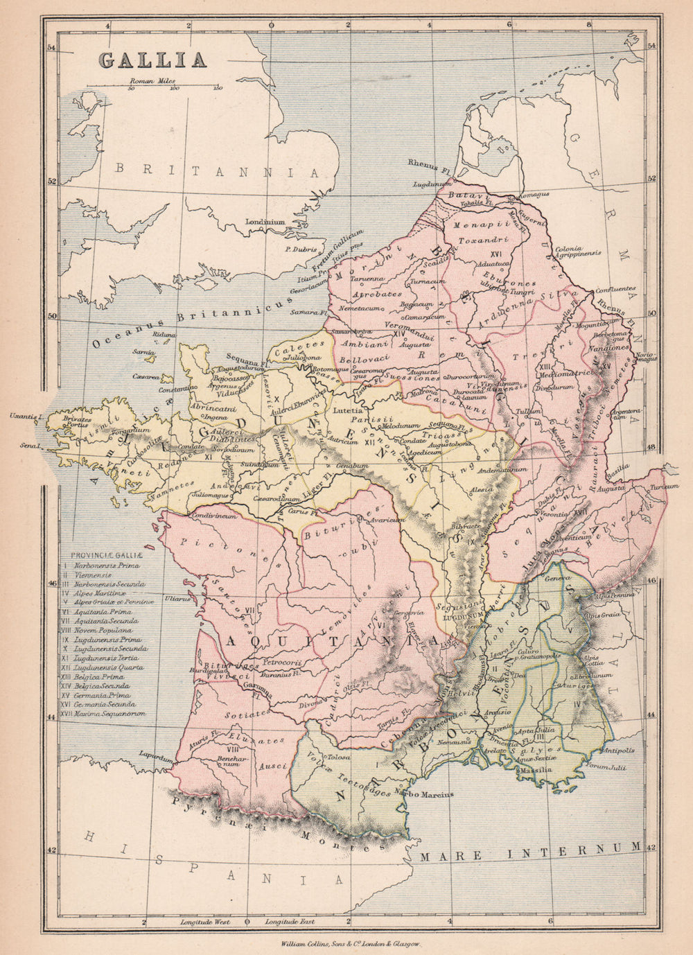 GAUL. ROMAN FRANCE. 'Gallia'. Provinces. BARTHOLOMEW 1878 old antique map