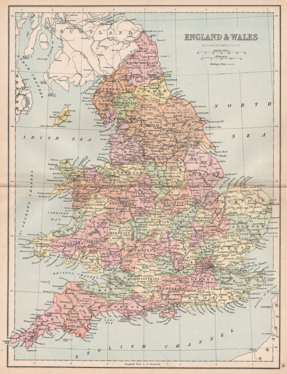 GREAT BRITAIN. 'England & Wales'. Railways. Counties. BARTHOLOMEW 1878 old map