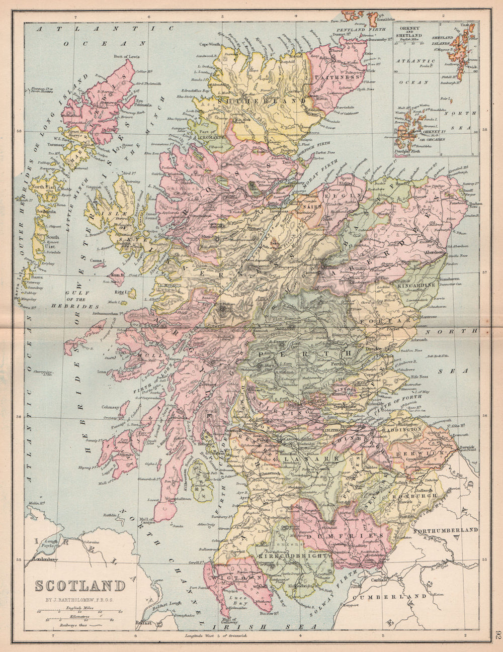 'Scotland; Inset map of Orkney and Shetland'. Railways. Counties 1878 old