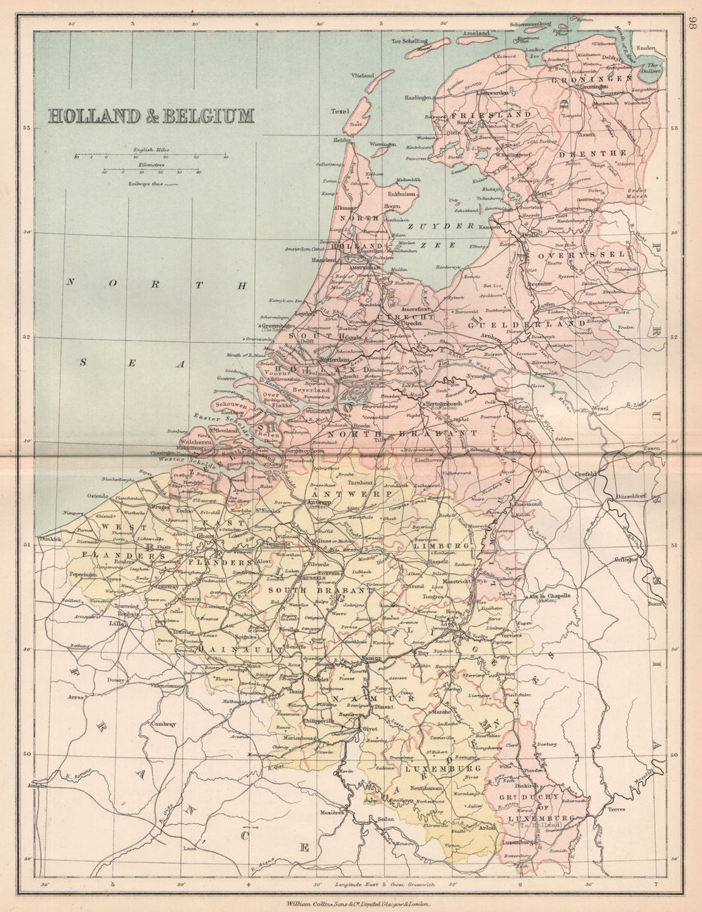 BENELUX. 'Holland & Belgium'. Railways. Luxembourg. BARTHOLOMEW 1878 old map