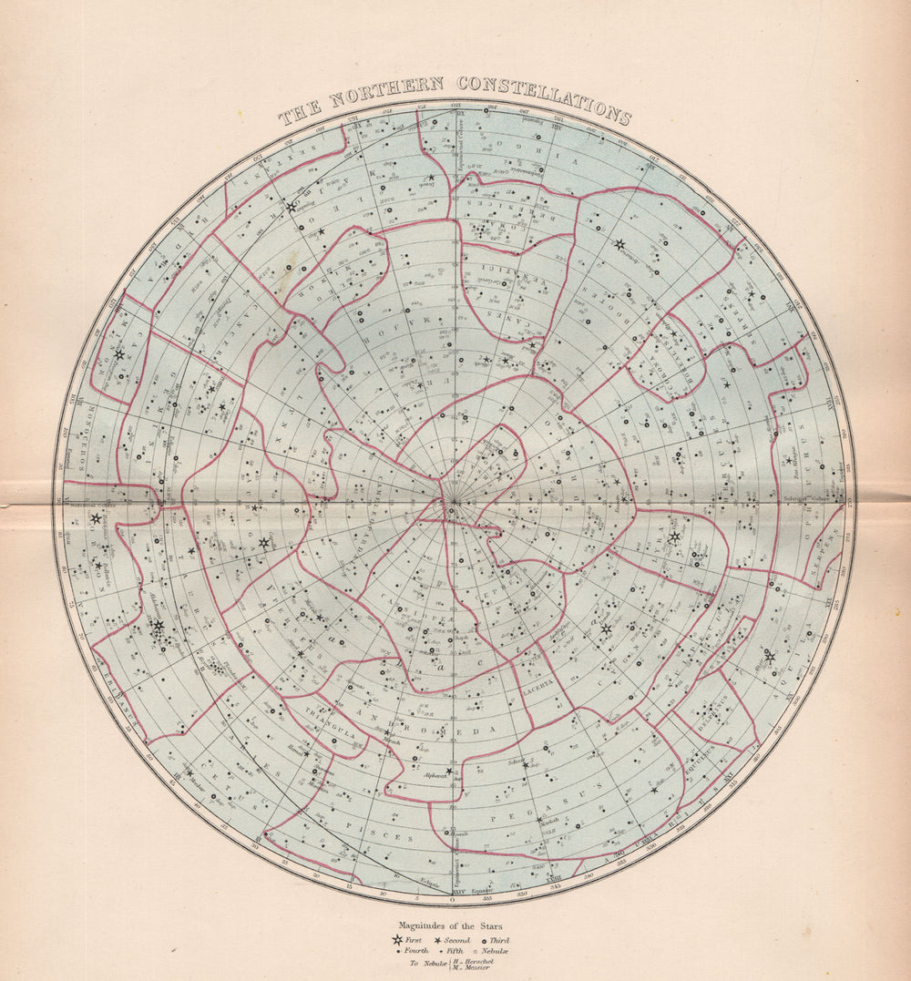 STAR CHART. 'The Northern Constellations'. Showing star magnitudes 1878 map