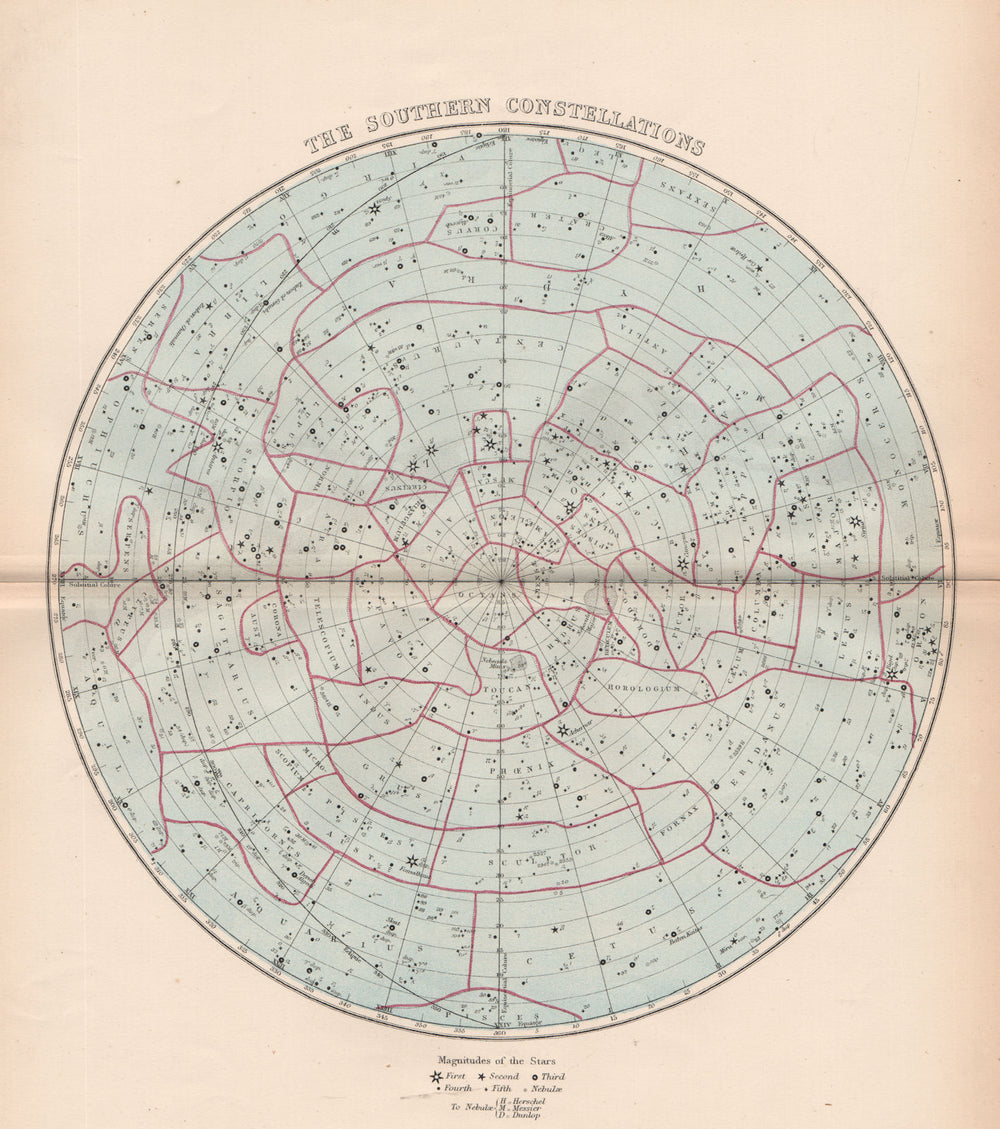STAR CHART. 'The Southern Constellations'. Showing star magnitudes 1878 map