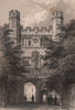 TRINITY COLLEGE entrance Gateway, Cambridge. LE KEUX 1841 old antique print
