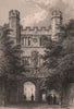 TRINITY COLLEGE entrance Gateway, Cambridge. LE KEUX 1841 old antique print