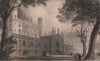 New building of ST. JOHN'S, from the Gardens, Cambridge. LE KEUX 1841 print