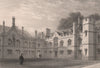 Gisborne Court, PETERHOUSE, Cambridge. St Peter's College. LE KEUX 1841 print