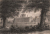 JESUS COLLEGE. from the Meadows, Cambridge. LE KEUX 1841 old antique print