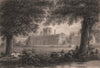 JESUS COLLEGE. from the Meadows, Cambridge. LE KEUX 1841 old antique print