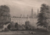 Clare Hall (CLARE COLLEGE), from the Gardens, Cambridge. LE KEUX 1841 print