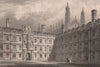 Clare Hall (CLARE COLLEGE) Quadrangle, Cambridge. LE KEUX 1841 old print